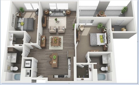 Floor plan for 2 beds, 2 baths, 1122 sqft